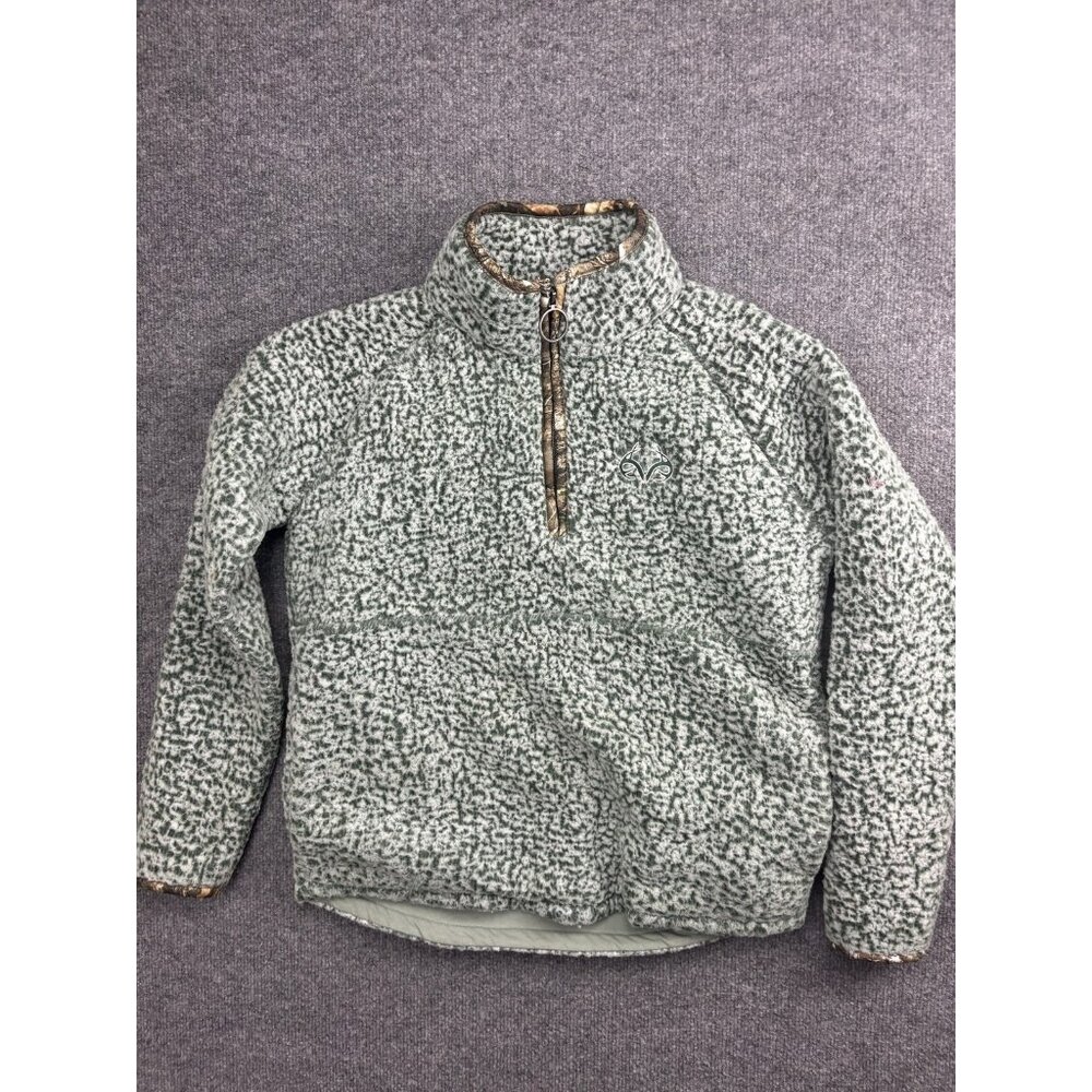 Realtree Jacket Womens Medium Green Sherpa Fleece 1/4 Zip Camo Trim Pullover‎